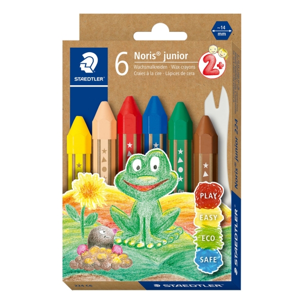Staedtler Noris Junior Pack De 6 Ceras De Colores Extragruesas - Forma Hexagonal - Colores Surtidos