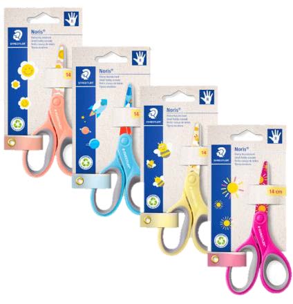 Staedtler Noris 965 Tijera Escolar 14Cm - Agarre Ergonomico Suave - Cuchillas Romas - Colores Surtidos