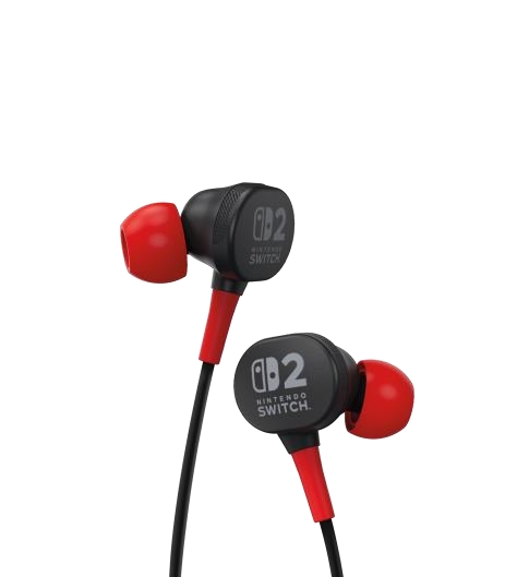 Powera Auriculares Intrauditivos Nintendo Switch 2 - Microfono Integrado - Conexion Jack 3.5Mm - Color Negro/Rojo