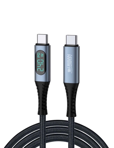 Urban Factory Ledee Cable Usb-C Macho A Usb-C Macho 48V/5A - 1.5M - 240W E-Marker - 40Gbps - 8K A 60Hz - Pantalla Lcd - Color Gris Oscuro