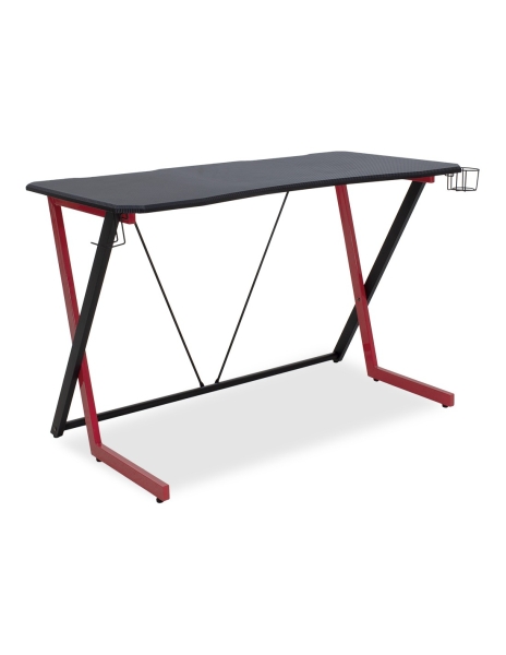 Urban Factory Ergo Mesa Gaming 120X60X75Cm - Acabado En Carbono - Espesor 18Mm - Gancho Para Auriculares Y Portavasos - Color Negro