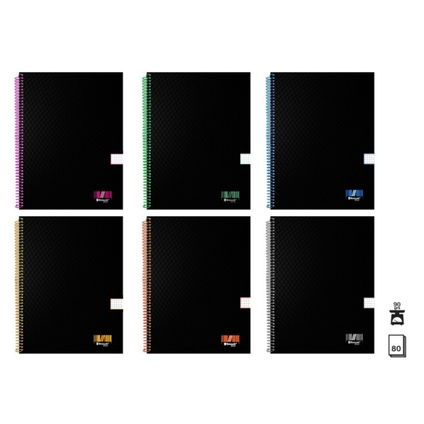 Bismark University Cuaderno Espiral A4 80 Hojas 90Grs Cuadricula 5X5 - Hojas Microperforadas - Tapa Negra Resistente Forrada
