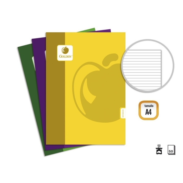 Golden Basic Pack De 10 Libretas Grapadas A4 50 Hojas 60Grs Pautada - Colores Surtidos