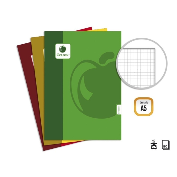 Golden Basic Pack De 10 Libretas Grapadas A5 50 Hojas 60Grs Cuadricula - Colores Surtidos