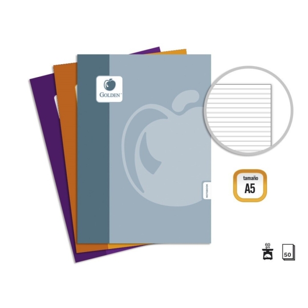 Golden Basic Pack De 10 Libretas Grapadas A5 50 Hojas 60Grs Pautada - Colores Surtidos
