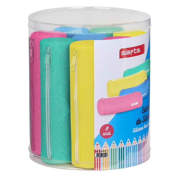 Safta Conjunto 8 Estuches - Silicona Con Purpurina - Redondos - 19.5X23X19.5Cm - Colores Surtidos