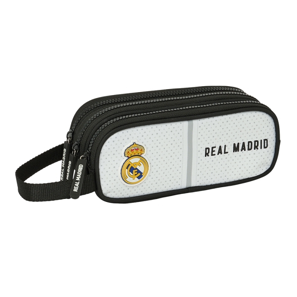 Safta Real Madrid 1ª Equipacion 24/25 Estuche Portatodo - 3 Compartimentos - Asa De Mano - 21X8.5X7Cm - Color Blanco/Negro