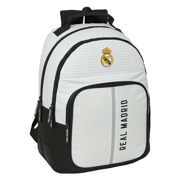 Safta Real Madrid 1ª Equipacion 24/25 Mochila - Adaptable A Carro - 2 Compartimentos - Asa De Mano - 32X42X15Cm - Color Blanco/Negro