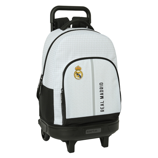 Safta Real Madrid 1ª Equipacion 24/25 Mochila Con Carro Integrado - Extraible Para Facilitar Su Limpieza - Base Reforzada - Asa Extraible - 33X45X22Cm - Color Blanco/Negro