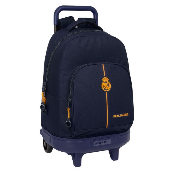 Safta Real Madrid 2ª Equipacion 24/25 Mochila Con Carro Integrado - Extraible Para Facilitar Su Limpieza - Base Reforzada - Asa Extraible - 33X45X22Cm - Color Azul Marino