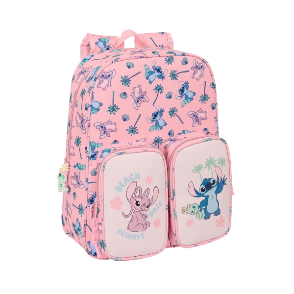 Safta Stitch Beach Mochila Infantil Bolsillos - Adaptable A Carro - Asa De Mano - 26X34X11Cm - Color Rosa