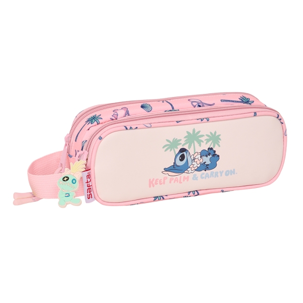 Safta Stitch Beach Estuche Portatodo - 2 Compartimentos - Asa De Mano - 21X8X6Cm - Color Rosa