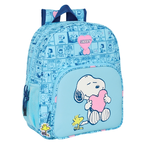 Safta Snoopy Love Mochila Infantil - Adaptable A Carro - Asa De Mano - 32X38X12Cm - Color Azul Claro