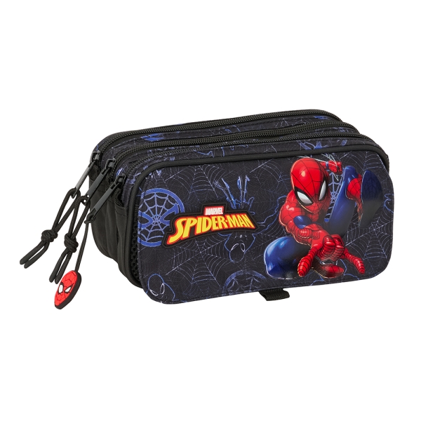 Safta Spider-Man Attack Estuche Portatodo - 3 Compartimentos - 21.5X10X8Cm - Color Negro