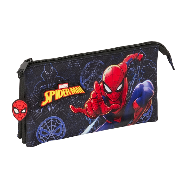 Safta Spider-Man Attack Estuche Portatodo - 3 Compartimentos - 22X12X3Cm - Color Negro