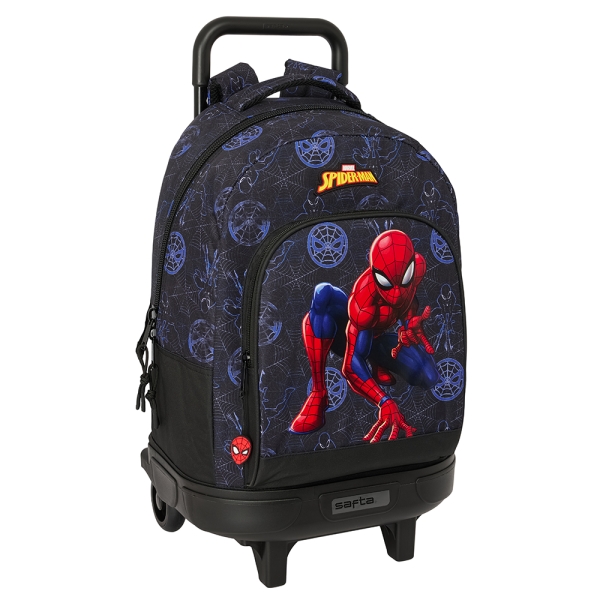 Safta Spider-Man Attack Mochila Con Carro Integrado - Extraible Para Facilitar Su Limpieza - Base Reforzada - Asa Extraible - 33X45X22Cm - Color Negro