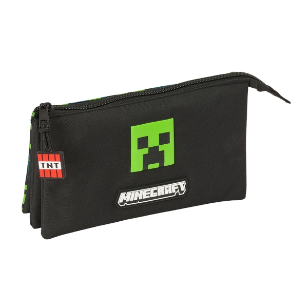 Safta Minecraft Tnt Estuche Portatodo - 3 Compartimentos - 22X12X3Cm - Color Negro
