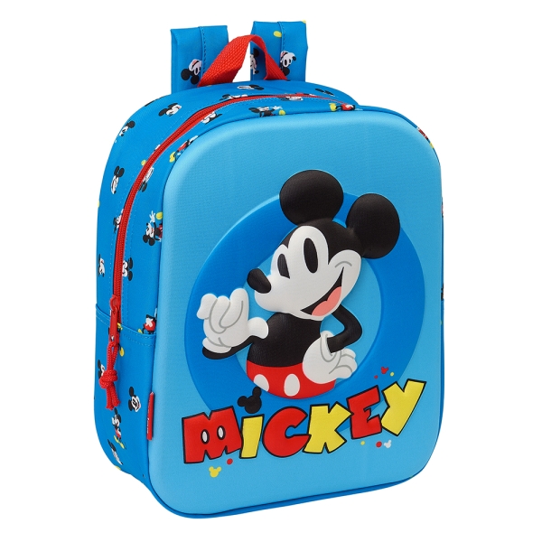 Safta Mickey Mouse Mochila Guarderia 3D - Asa De Mano - Compartimento Principal Con Cremallera - 22X27X10Cm - Color Azul