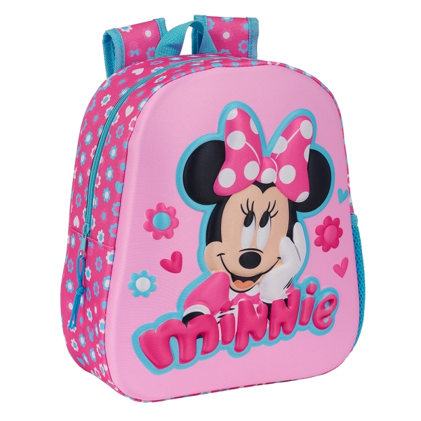 Safta Minnie Mouse Mochila 3D - Asa De Mano - Portabotellas Lateral - 27X33X10Cm - Color Rosa
