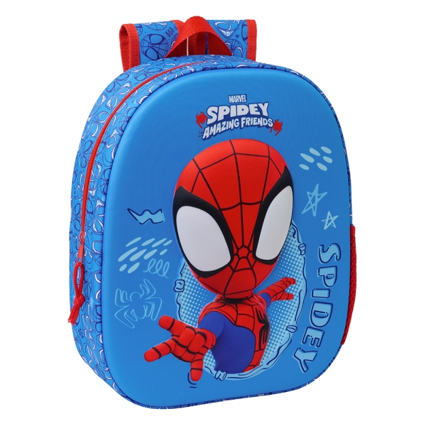 Safta Spidey Mochila Guarderia 3D - Asa De Mano - Compartimento Principal Con Cremallera - 22X27X10Cm - Color Azul/Rojo