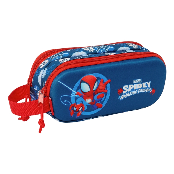 Safta Spidey Estuche Portatodo 3D - 2 Compartimentos - Asa De Mano - 21X8X6Cm - Color Rojo Y Azul
