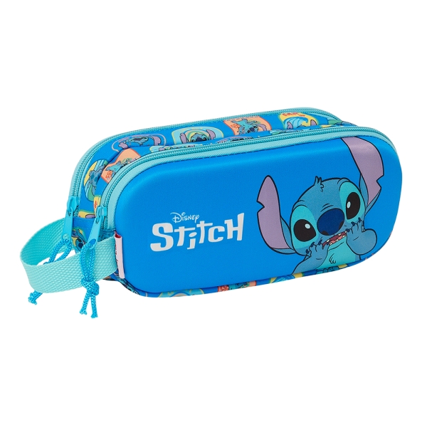 Safta Stitch Estuche Portatodo 3D - 2 Compartimentos - Asa De Mano - 21X8X6Cm - Color Azul
