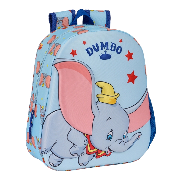 Safta Dumbo Mochila 3D - Asa De Mano - Portabotellas Lateral - 27X33X10Cm - Color Azul Claro