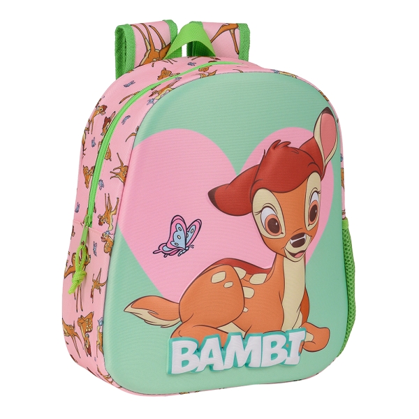Safta Bambi Mochila 3D - Asa De Mano - Portabotellas Lateral - 27X33X10Cm - Color Verde Pastel