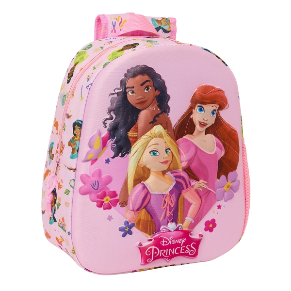 Safta Princesas Disney Mochila 3D - Asa De Mano - Portabotellas Lateral - 27X33X10Cm - Color Rosa