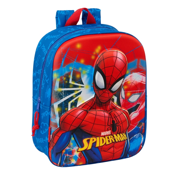 Safta Spider-Man Mochila Guarderia 3D - Asa De Mano - Compartimento Principal Con Cremallera - 22X27X10Cm - Color Azul