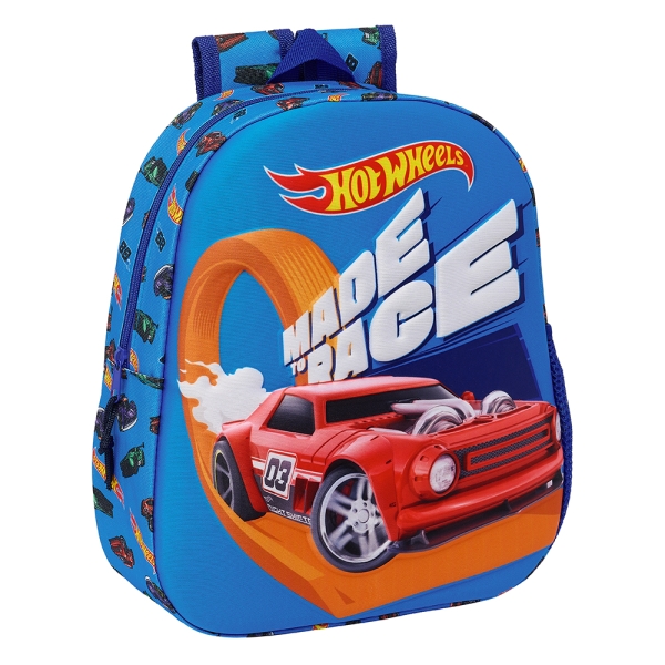 Safta Hot Wheels Mochila 3D - Asa De Mano - Portabotellas Lateral - 27X33X10Cm - Color Azul