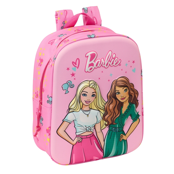 Safta Barbie Mochila Guarderia 3D - Asa De Mano - Compartimento Principal Con Cremallera - 22X27X10Cm - Color Rosa