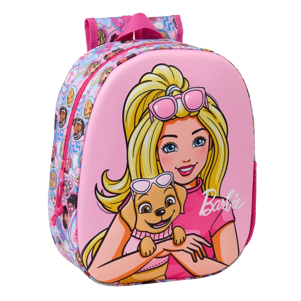 Safta Barbie Mochila 3D - Asa De Mano - Portabotellas Lateral - 27X33X10Cm - Color Rosa
