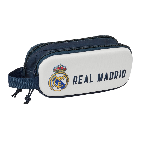 Safta Real Madrid Estuche Portatodo 3D - 2 Compartimentos - Asa De Mano - 21X8X6Cm - Color Blanco/Negro