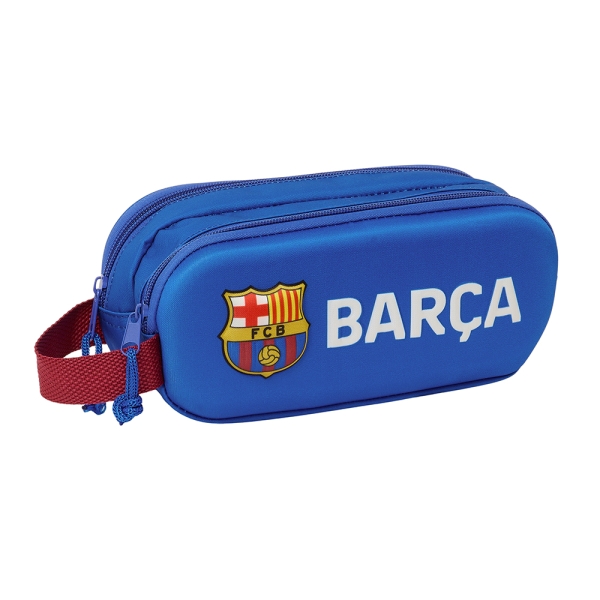 Safta F.c. Barcelona Estuche Portatodo 3D - 2 Compartimentos - Asa De Mano - 21X8X6Cm - Color Azul