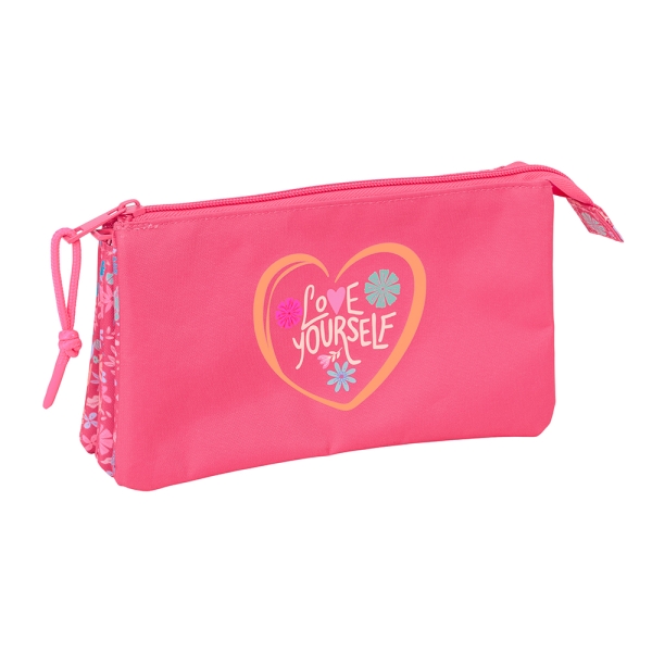 Safta Feeling Estuche Portatodo - 3 Compartimentos - 22X12X3Cm - Color Rosa