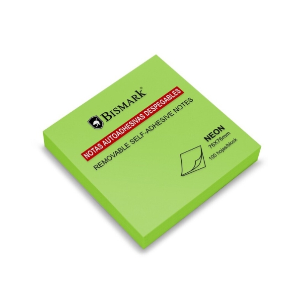 Bismark Bloc De 100 Notas Adhesivas 76X76Mm - Color Verde Neon