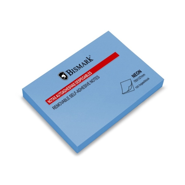 Bismark Bloc De 100 Notas Adhesivas 76X127Mm - Color Azul Neon