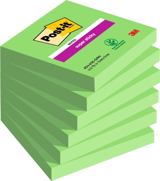 Post-It Super Sticky Pack De 6 Blocs De 90 Notas Adhesivas Reposicionables - 76X76Mm - 100% Pefc - Color Verde