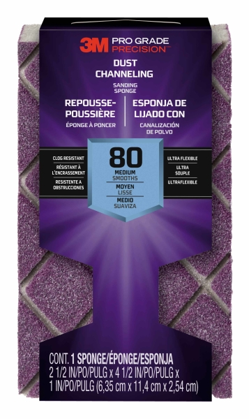 3M Pro Grade Precision Taco De Lija - Grano 80 Mediano - Canalizacion De Polvo - 6.35X11.4X2.54Cm - Color Morado