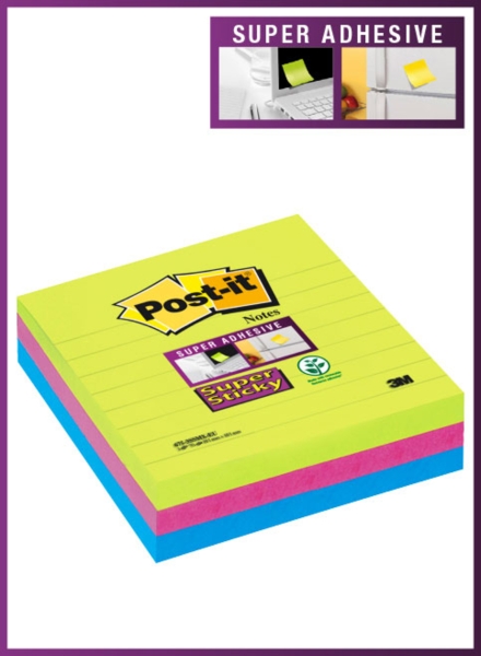 Post-It Super Sticky Pack De 3 Blocs De 70 Notas Adhesivas Reposicionables - 101X101Mm - 100% Pefc - Colores Surtidos