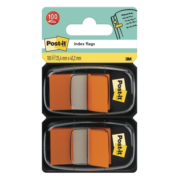 Post-It Index Pack De 2 Dispensadores Con 50 Marcadores De Indice Reposicionables - Forma Rectangular - Color Naranja