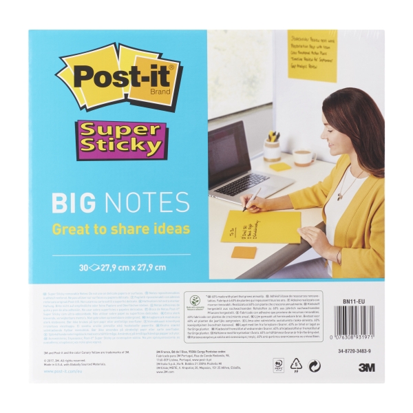Post-It Super Sticky Bloc De 30 Notas Adhesivas Reposicionables - Forma Cuadrada - 279X279Mm - Color Amarillo Claro