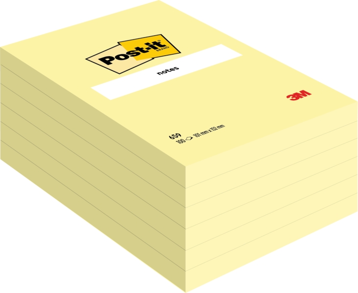 Post-It Pack De 6 Blocs De 100 Notas Adhesivas Reposicionables - Forma Rectangular - 101X152Mm - Color Amarillo Claro