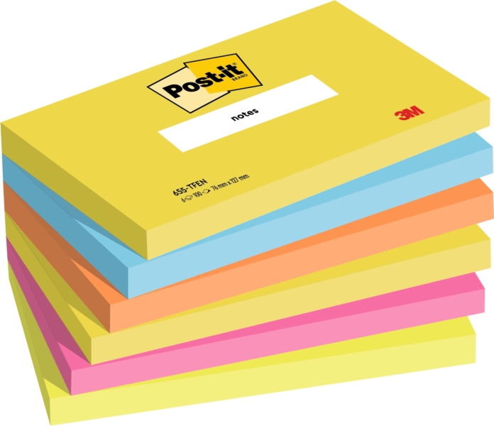 Post-It Pack De 6 Blocs De 100 Notas Adhesivas Reposicionables - Forma Rectangular - 76X127Mm - Colores Surtidos