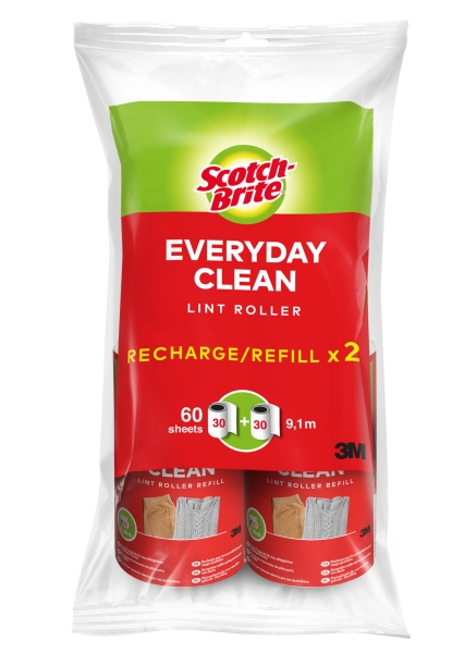 Scotch-Brite Everyday Clean Recambio Para Pack De 2 Rodillos Quitapelusas Adhesivo - 30 Hojas Por Rodillo - Color Blanco