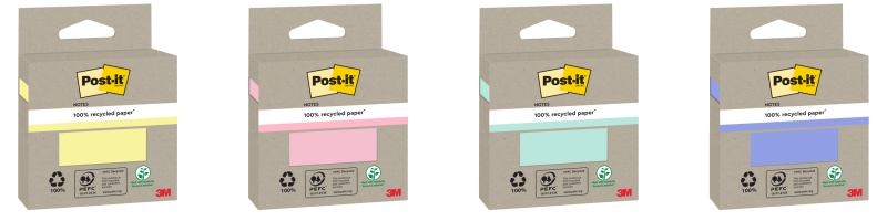 Post-It Bloc De 100 Notas Adhesivas Recicladas - Forma Cuadrada - Colores Surtidos