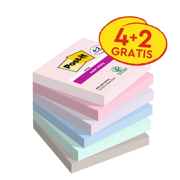 Post-It Super Sticky Pack De 6 Blocs De 90 Notas Adhesivas Reposicionables - Forma Cuadrada - 76X76Mm - Color Gris