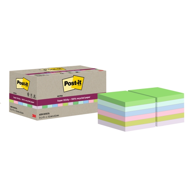 Post-It Super Sticky Pack De 12 Blocs De 70 Notas Adhesivas Recicladas - Forma Cuadrada - 47.6X47.6Mm - Colores Surtidos