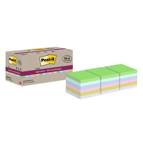 Post-It Super Sticky Pack De 18 Blocs De 70 Notas Adhesivas Recicladas - Forma Cuadrada - 76X76Mm - Colores Surtidos